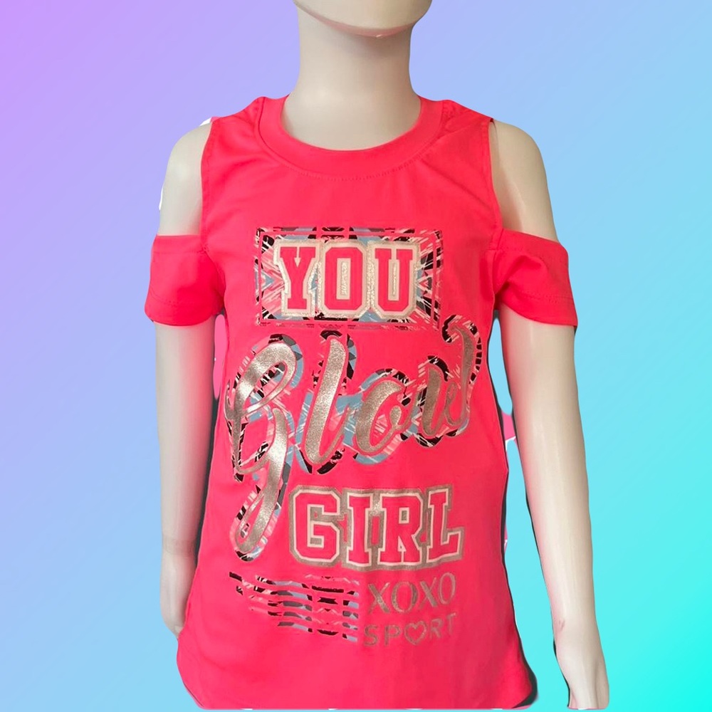 “You Glow Girl” Cut-Out Shoulder Athletic Shirt, Girls 7/8